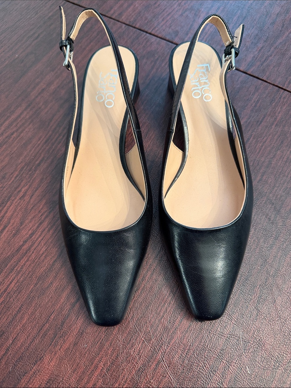 Franco Sarto Black Leather Pointed-Toe Slingback Mules